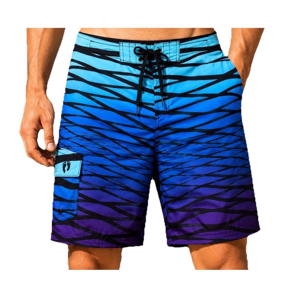 Vintage Hang Ten Board Shorts Men 36 Blue Purple Wave Stripe Surf Retro